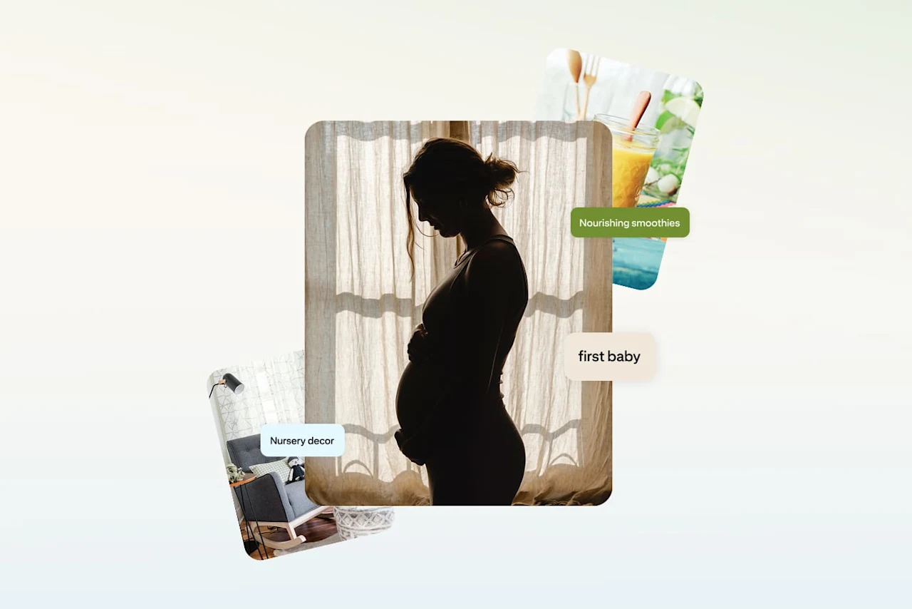 Pinterest searches for life moments including first baby, nursery decor and healthy pregnancy recipes