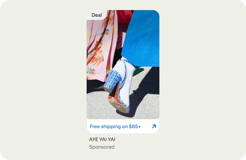 A product Pin of a heeled sandal shows a deal for free shipping for purchases over $65.