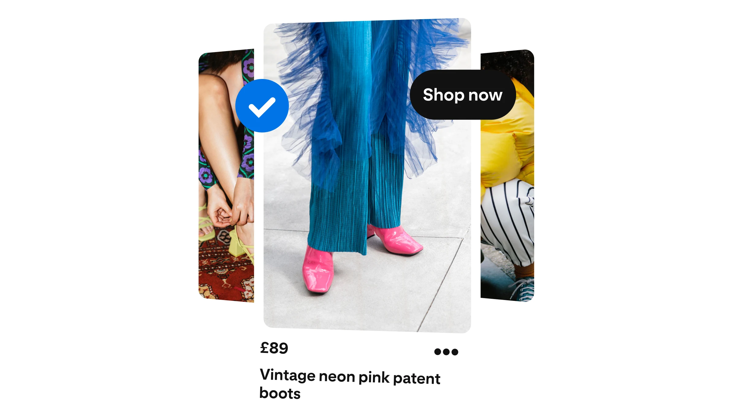 An ad with blue trousers and pink shoes encourages people to shop.