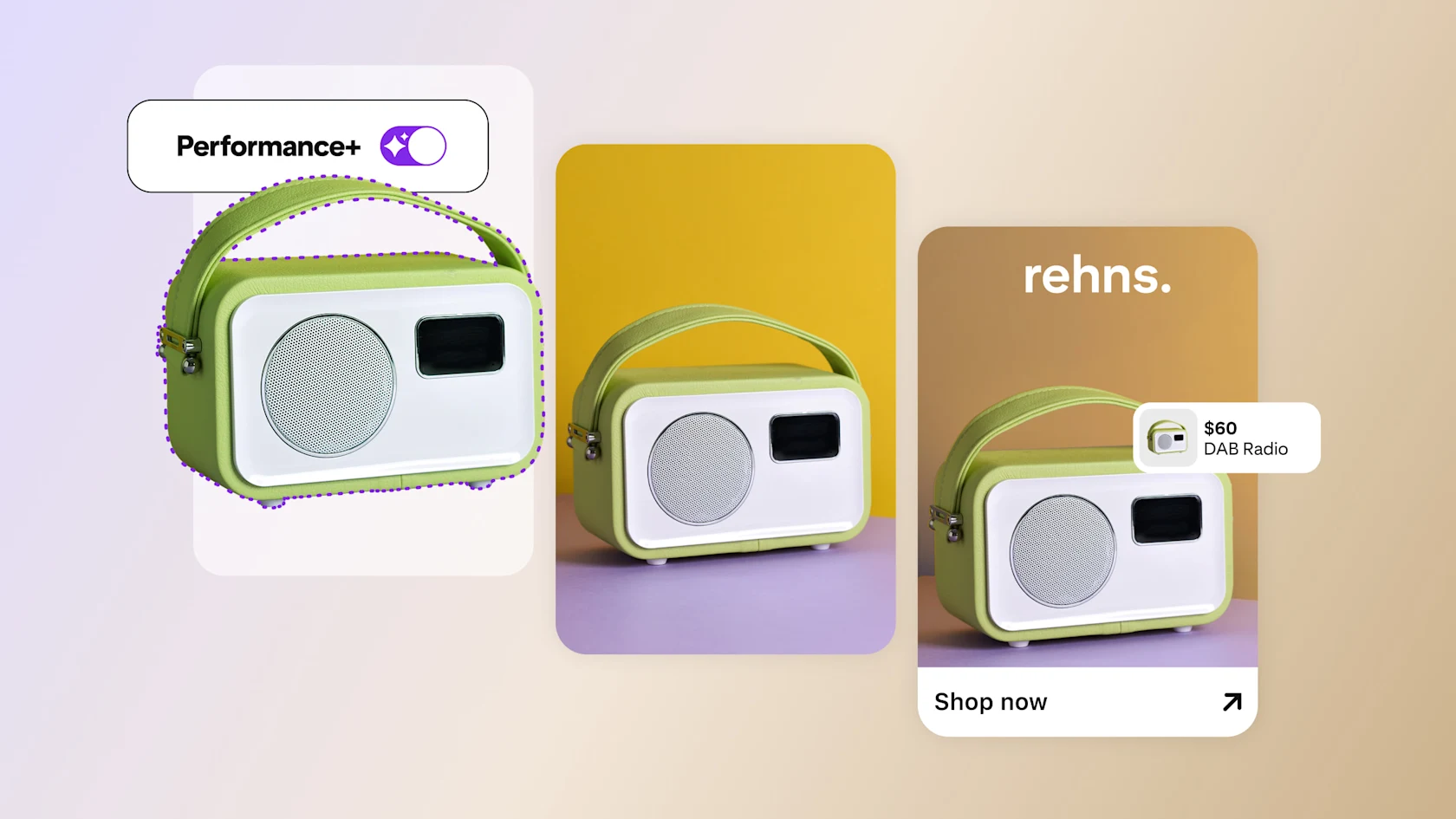 The image showcases a mock ad optimised using Pinterest Performance+