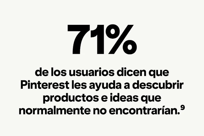 En el texto dice: “71% de los usuarios dicen que Pinterest los ayuda a descubrir productos e ideas que normalmente no encontrarían”.