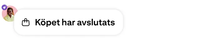 Ett meddelande om att utcheckningen är avslutad med en varukorgsikon, en användaravatar och en lila AI-genererad-bricka