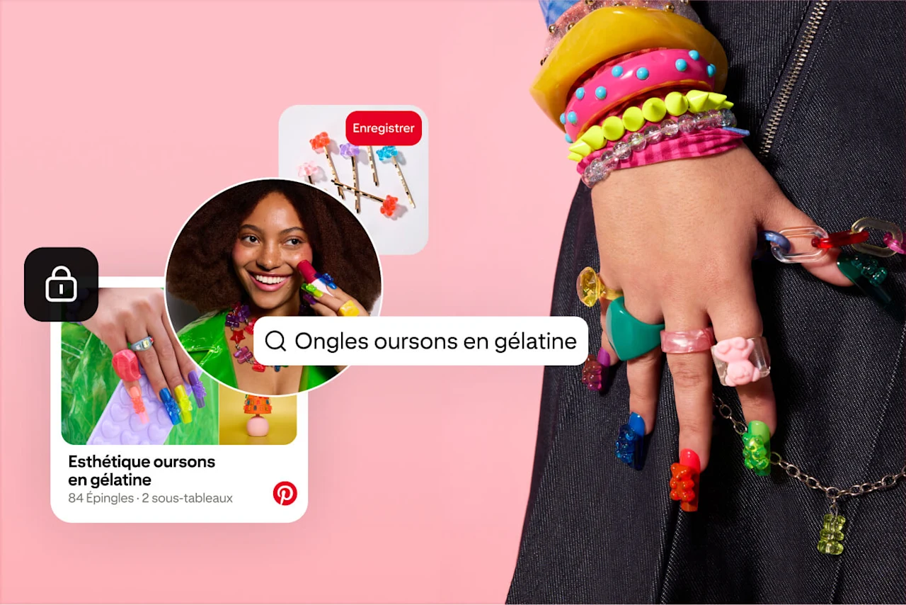 Les images et le texte montrent des accessoires en lien avec les ongles et l’esthétique oursons en gélatine.