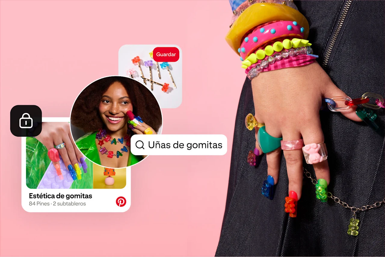 En las imágenes y el texto se muestran accesorios relacionados con uñas de gominola y la estética de gomitas.