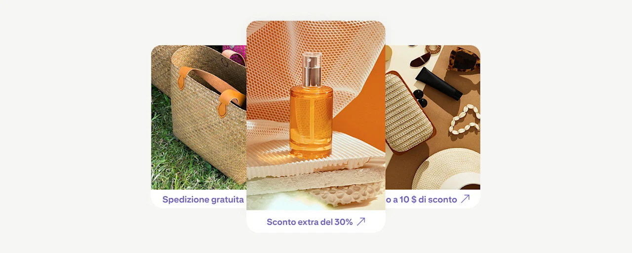 Gli annunci dei prodotti mostrano offerte e promozioni speciali