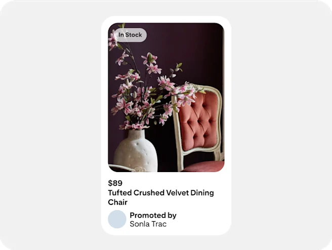 A shopping ad shows furniture, with info about availability and pricing.