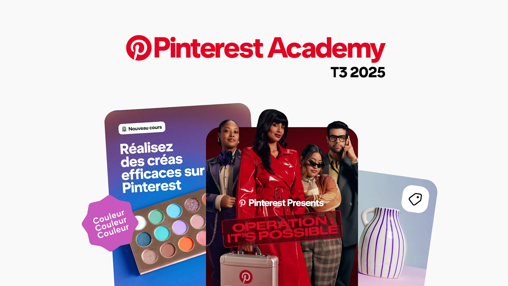Vignettes des nouveautés de Pinterest Academy.