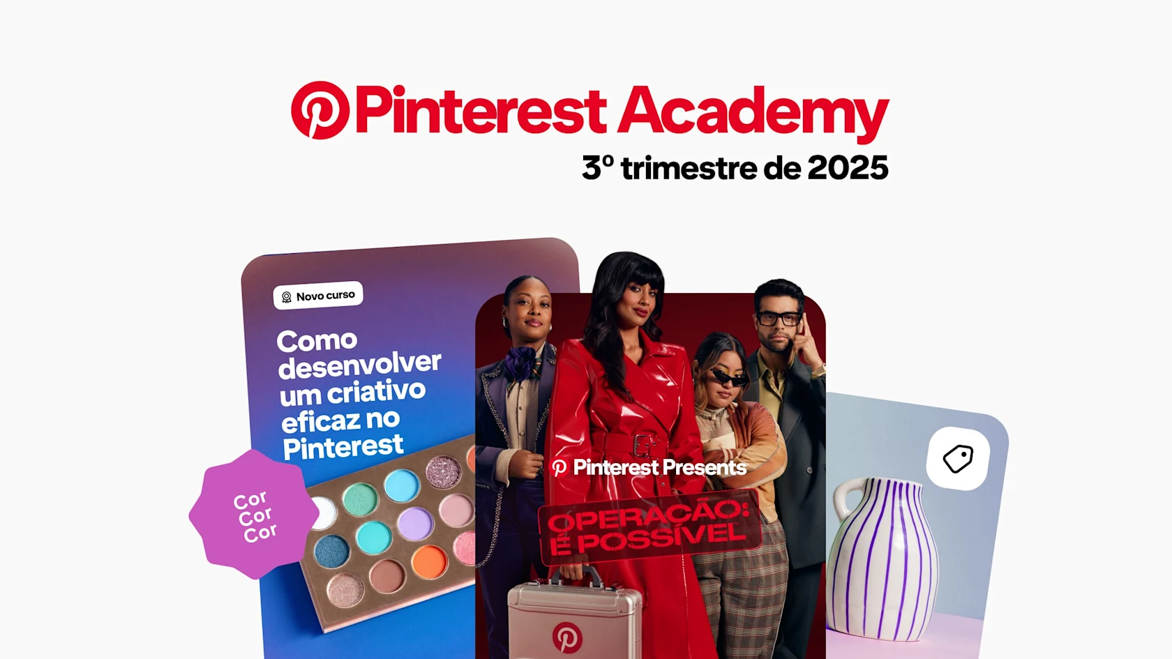Imagens em miniatura das novidades do Pinterest Academy.