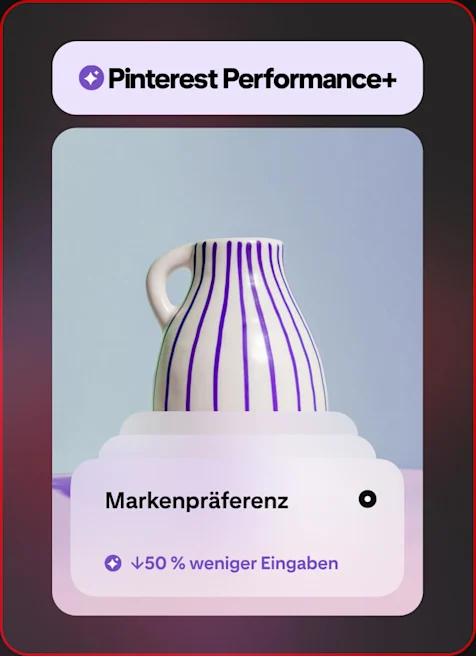 Ein Foto einer gestreiften Keramikvase liegt über einer Nachricht zum schnelleren Setup.
