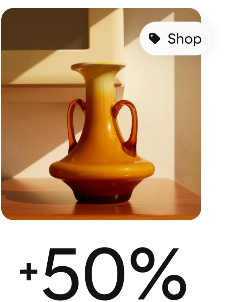 Shoppable Pin for a brown jug, with an icon to show you can buy it.