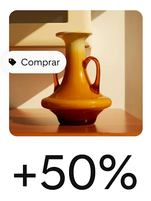 Pin para compras relativo a uma jarra castanha, com um ícone para revelar é possível comprá-la.