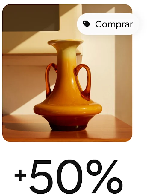 Pin mostra uma jarra marrom e um ícone mostra que é possível comprar o produto.