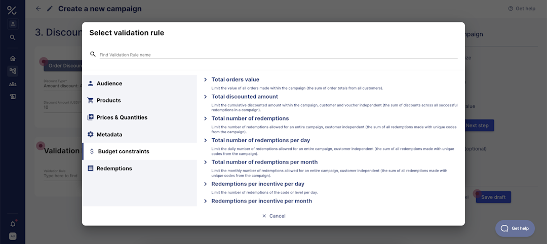 Create targeted promotions with business-specific rules using the Rules Builder.