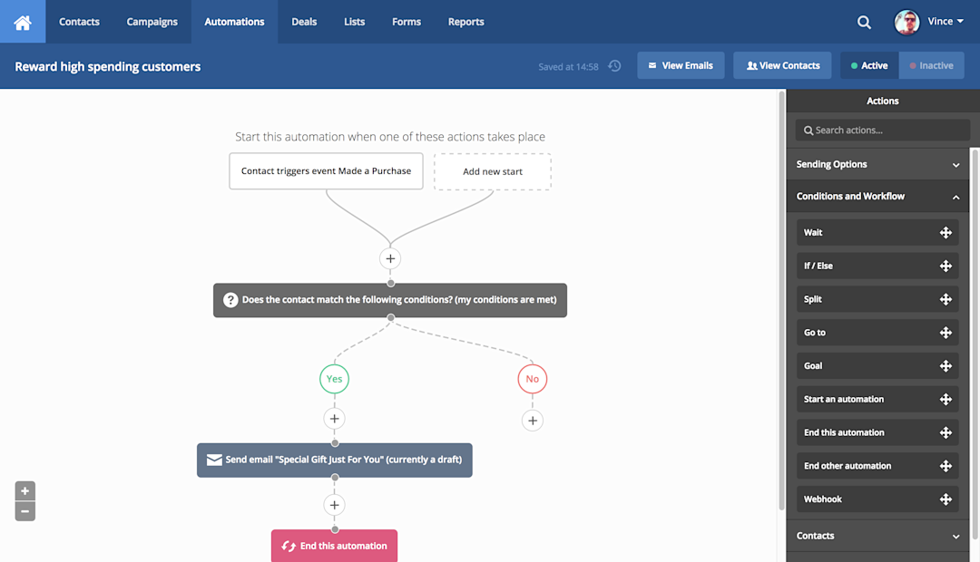 Created automated workflows with a drag-and-drop campaign builder.