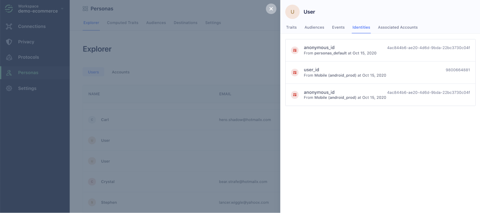 segment personas user profile screenshot