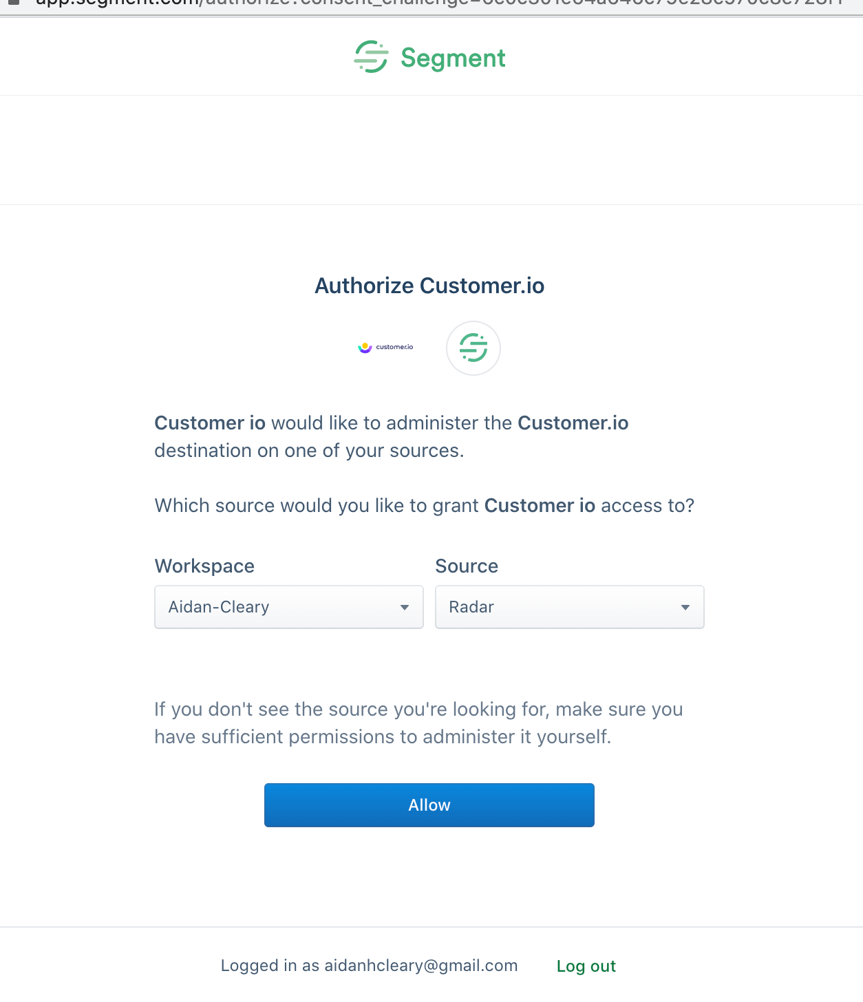 Enable with Segment OAuth step