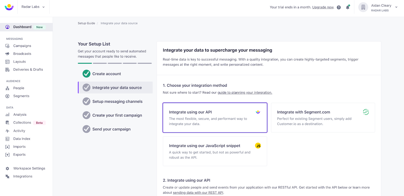 Custome.io Segment integration setup