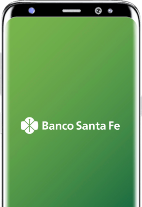 Imagen de un celular con la imagen de la app del banco Santa Fe.