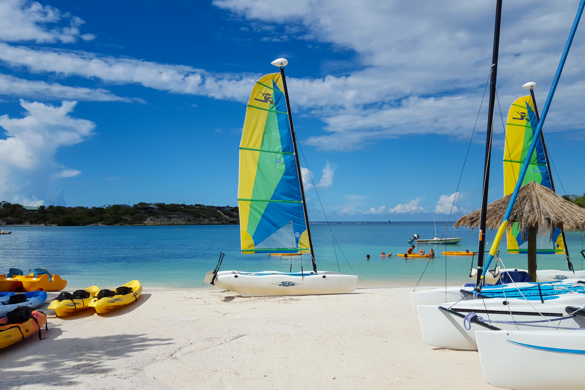 Catamarans and kayaks on the beach