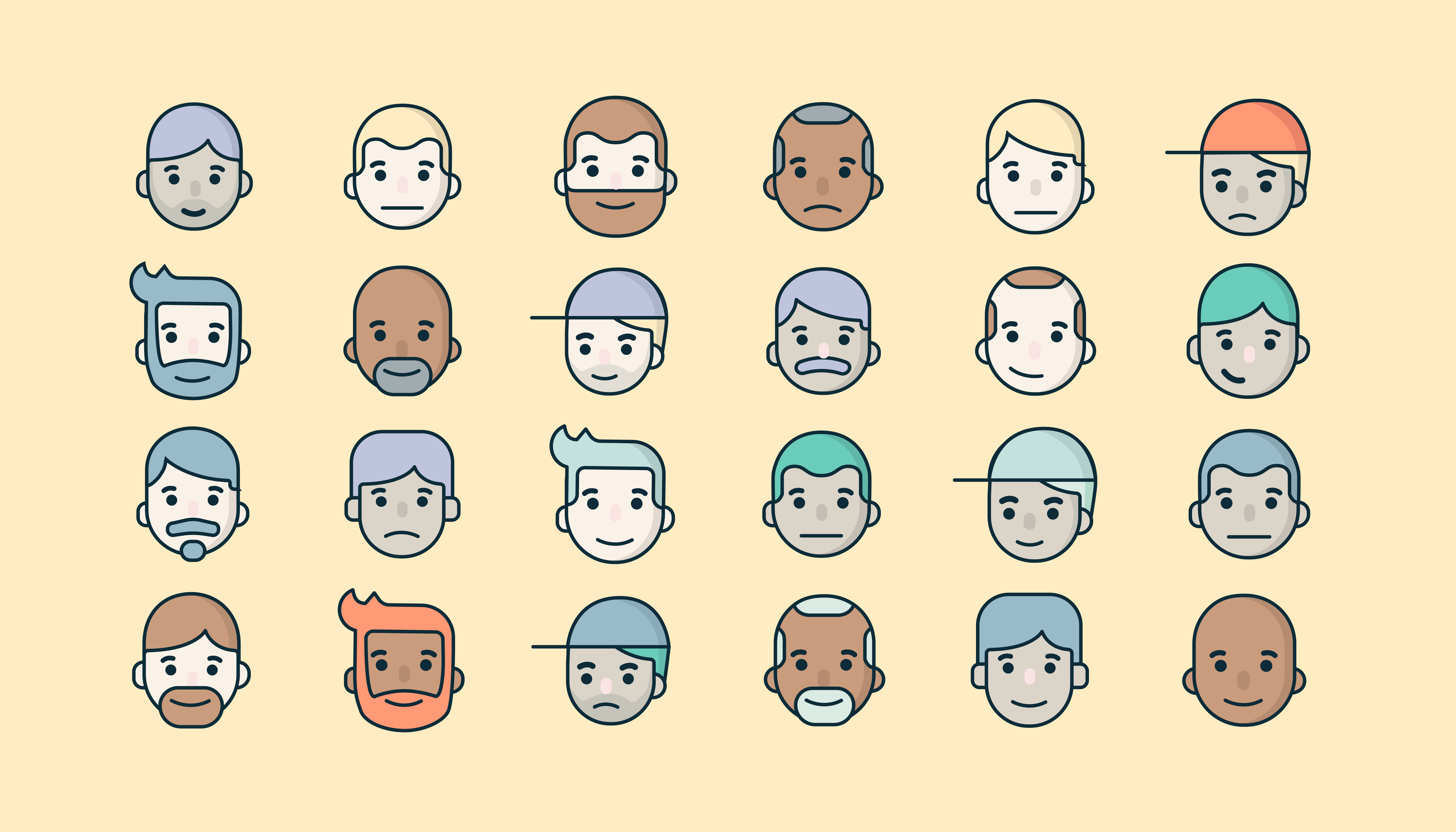Illustration de différentes têtes d'homme