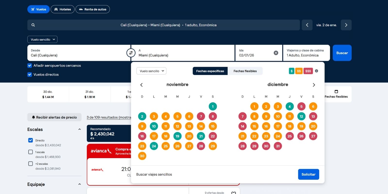 Skyscanner calendario de niveles de precios