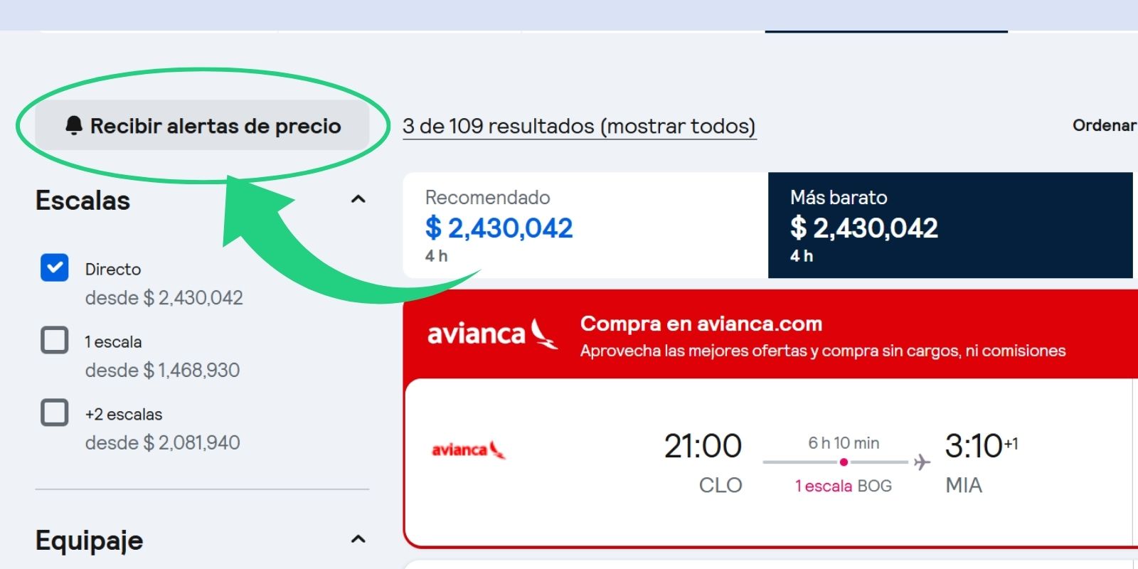 Activa la alerta de precio skyscanner