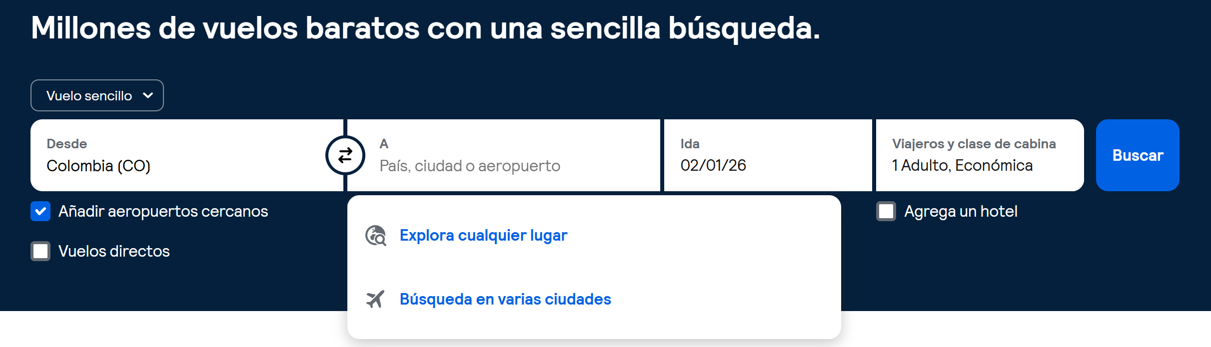 Explorar países en Skyscanner