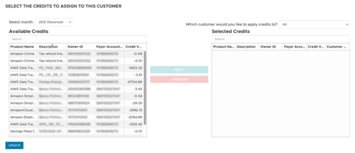 New Assign Credit Menu Columns