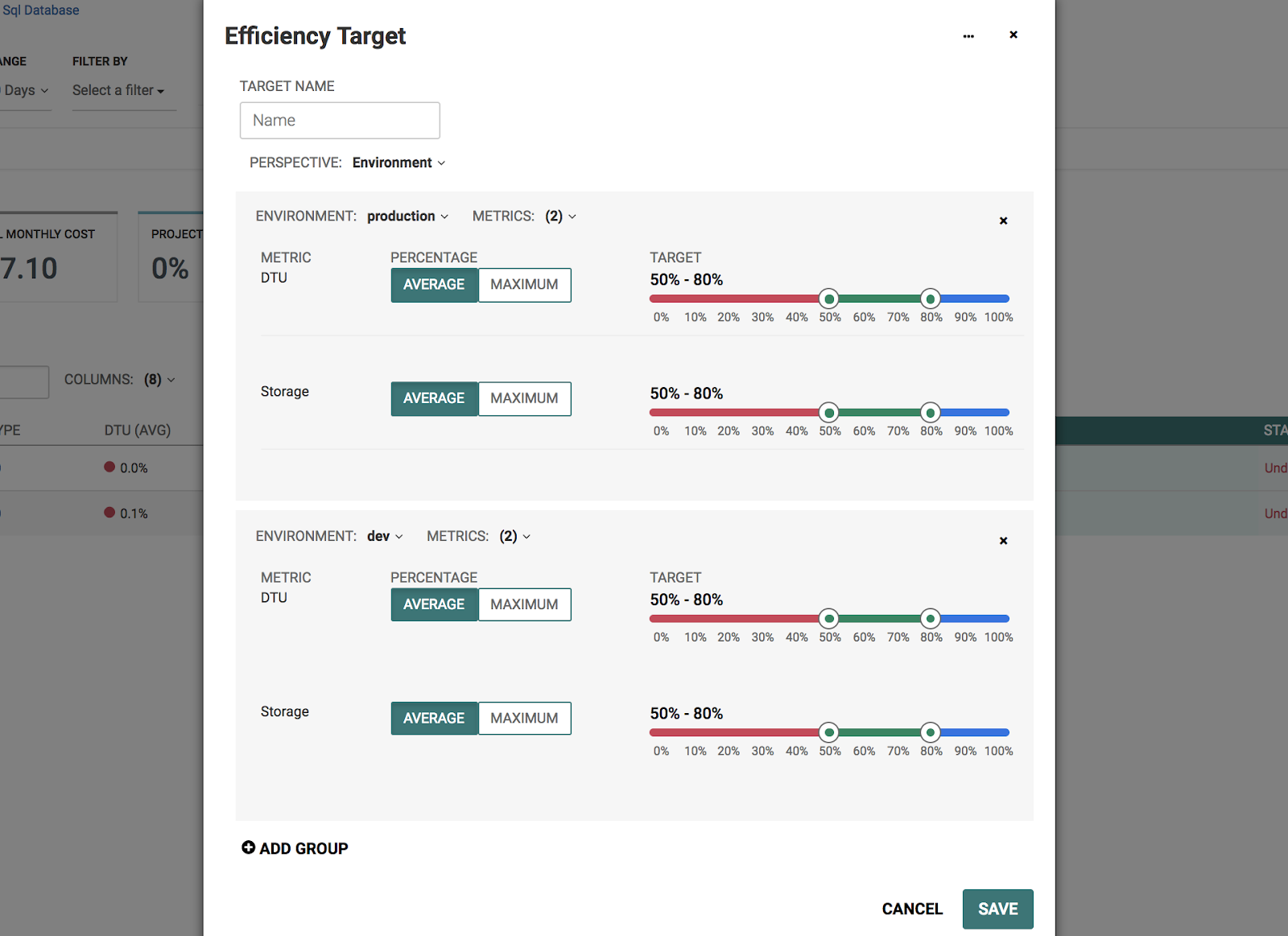 Azure SQL Database Rightsizing Image from February 14, 2019 Product Update.
