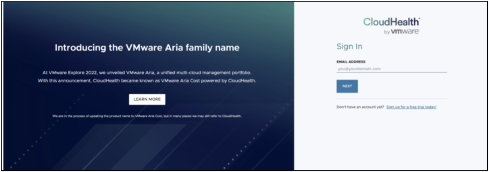 VMware Aria Cost UI change