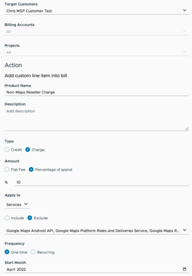 GCP Partner Billing Rule UI