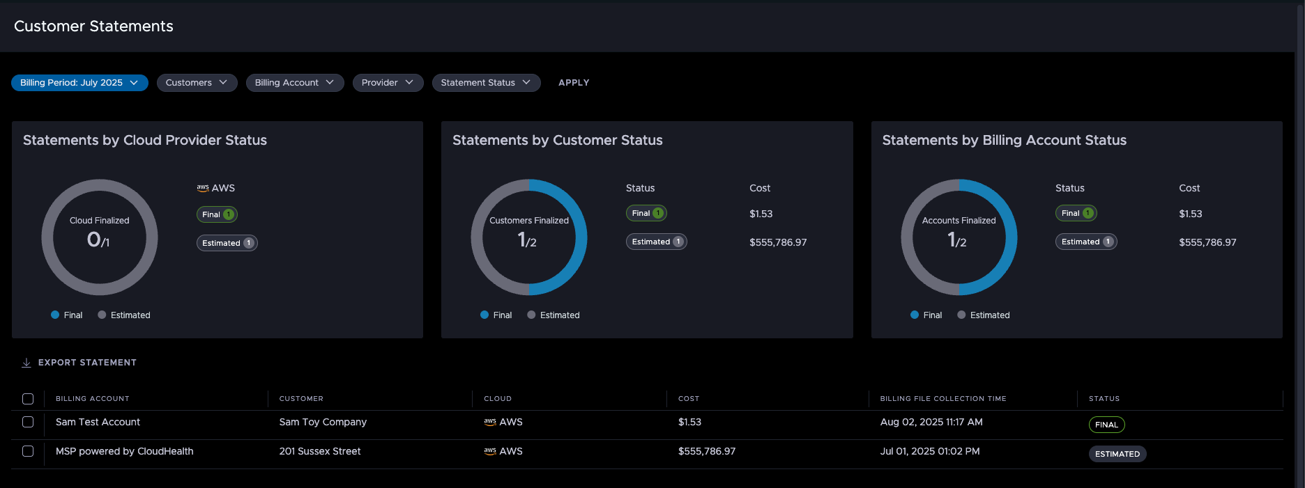 Partner Statements Page