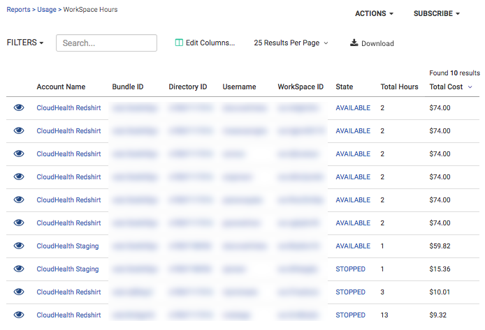 Amazon Workspace Hours Usage Report Image from March 28, 2019 Product Update.