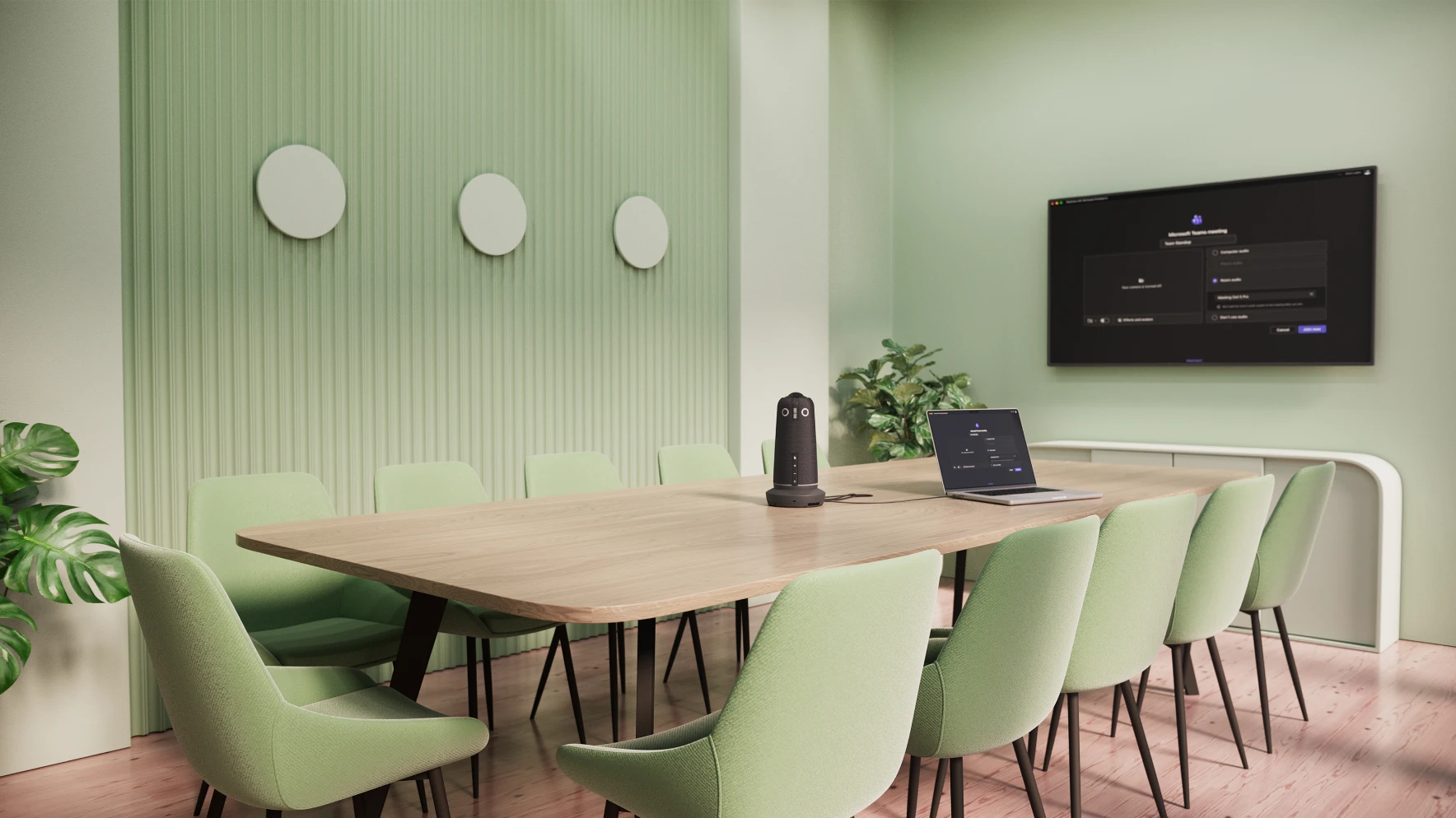 A fast, laptop-based setup for everyday rooms that need maximum flexibility. Plug in and start meetings in minutes, ideal for teams that move between spaces.