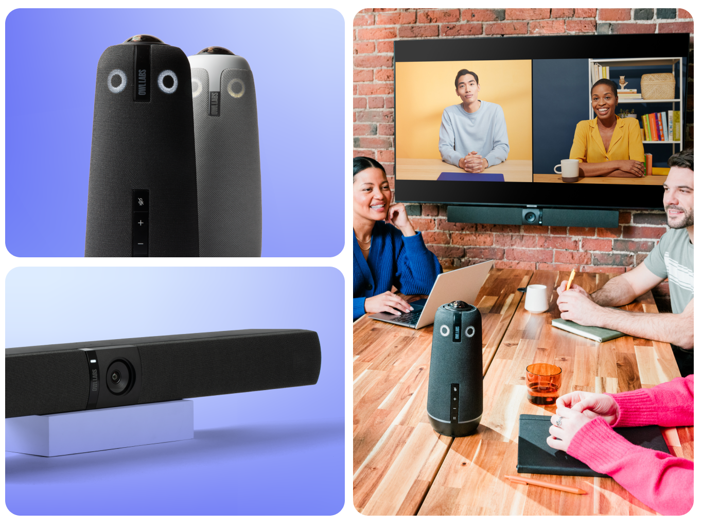 Meeting Owl 4,+ Meeting Owl 3, Owl Bar and Team Video Conferencing Grid-based Image