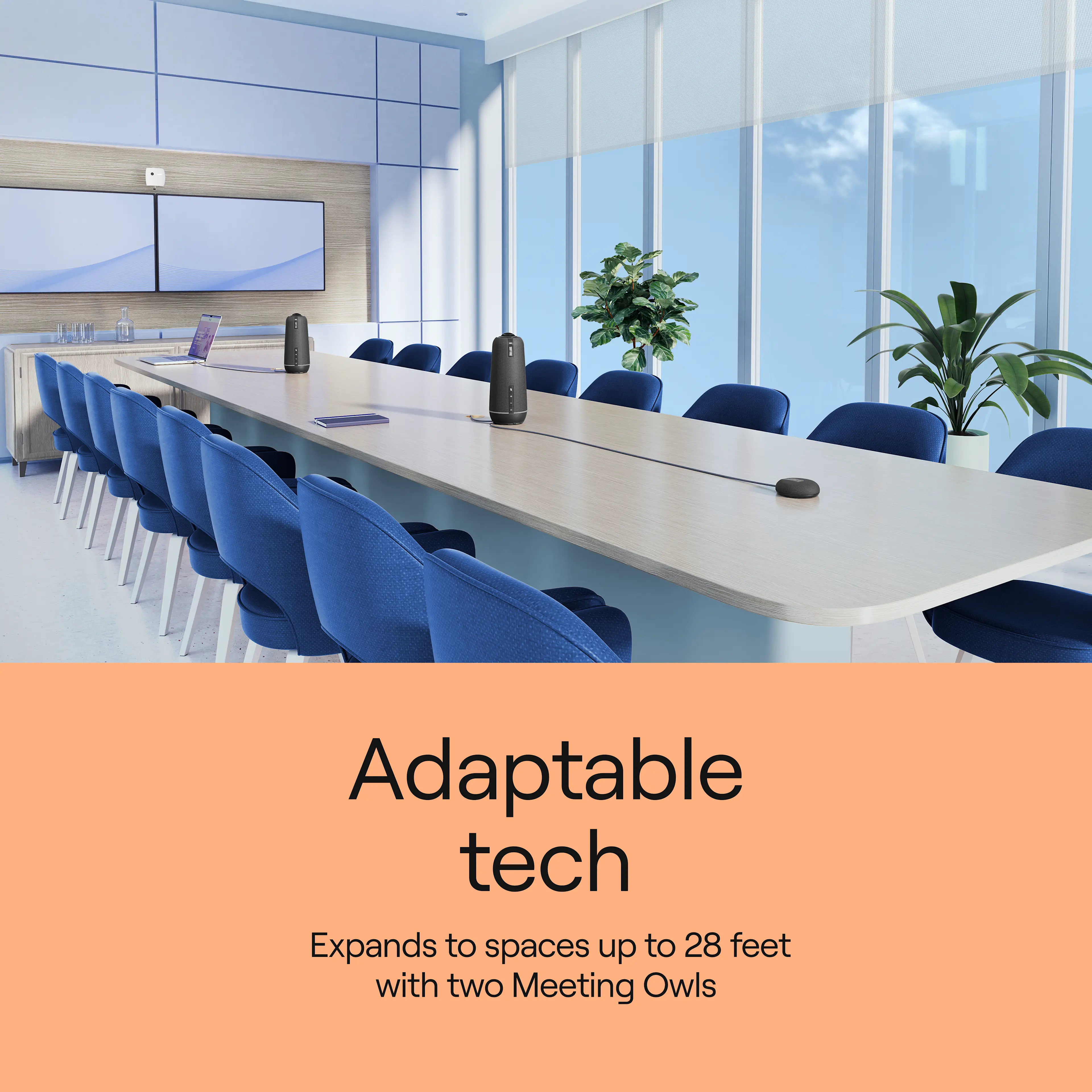 2 Meeting Owl 4+ and Expansion Mic reach 28 feet of meeting space