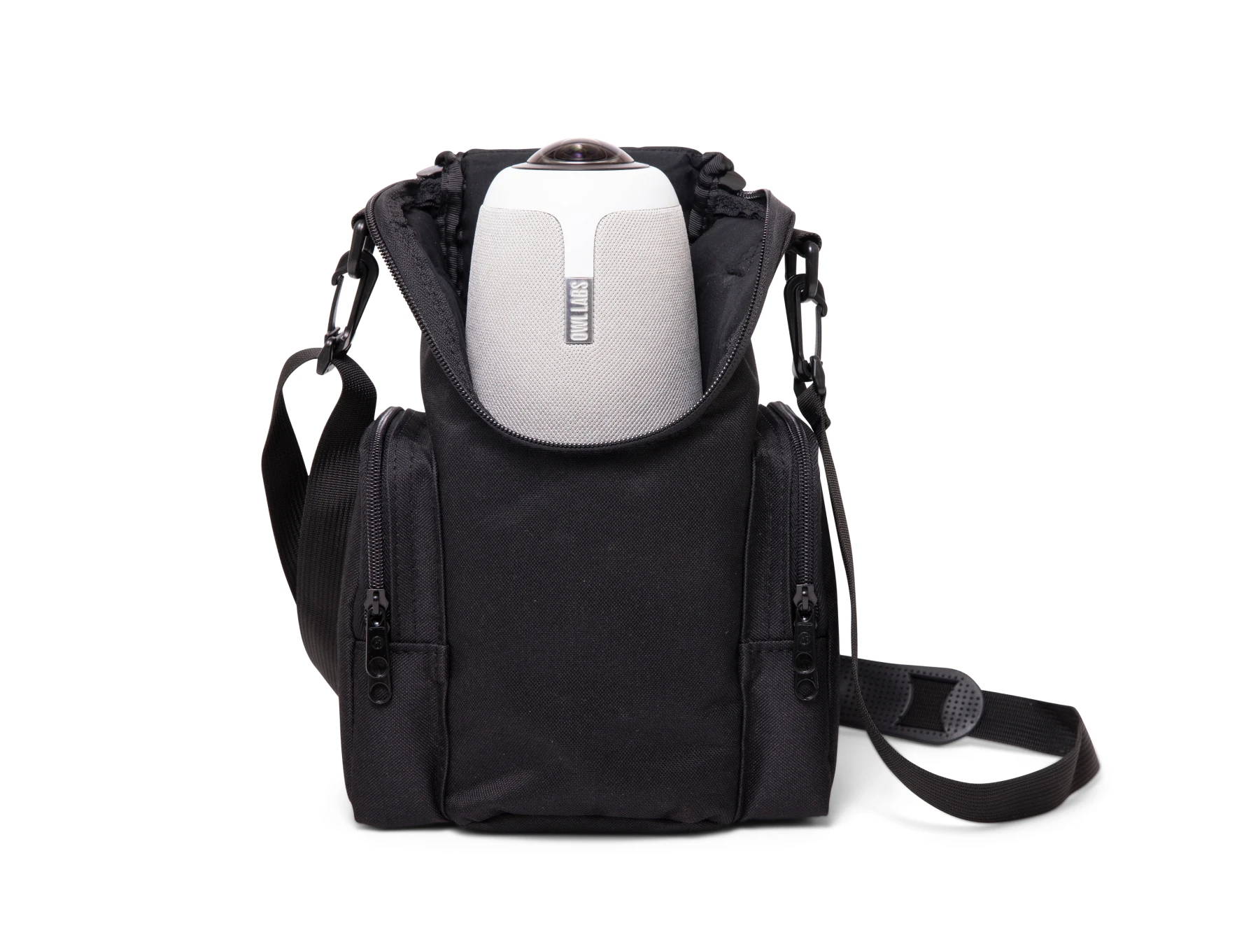 Soft-Sided Meeting Owl Carrying Case Open Front-View with Meeting Owl Product