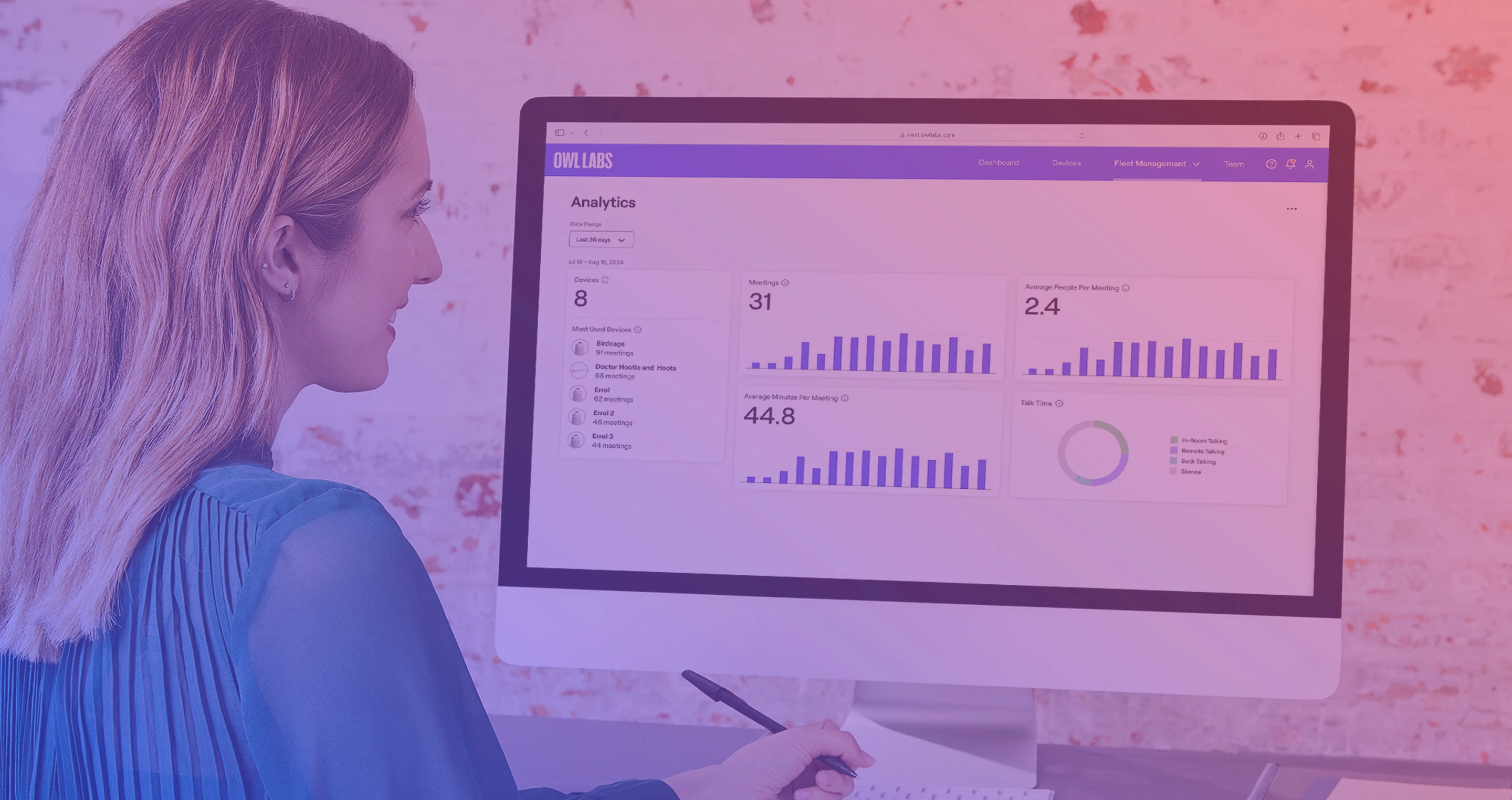Owl Labs' customer using The Nest to gauge analytics from their computer monitor