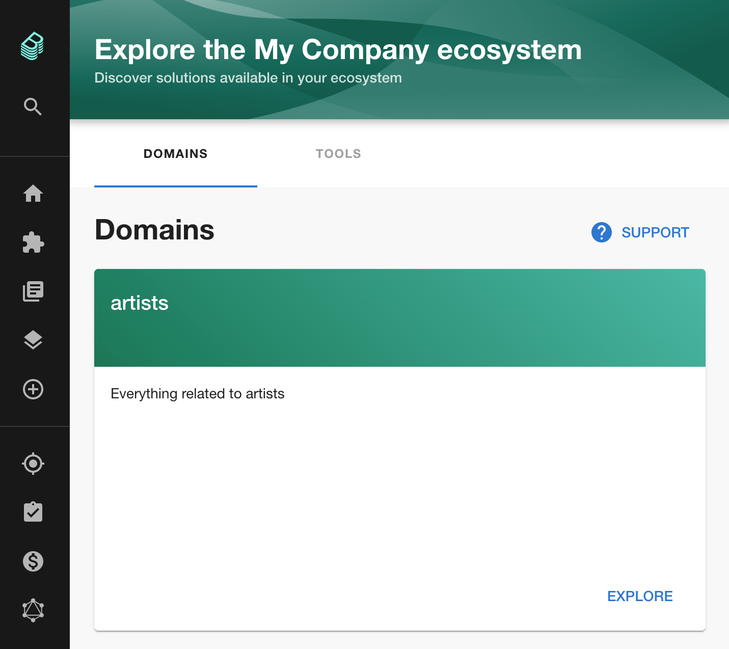 Two business domains listed as cards in Backstage. The artist domain and the playlist domain