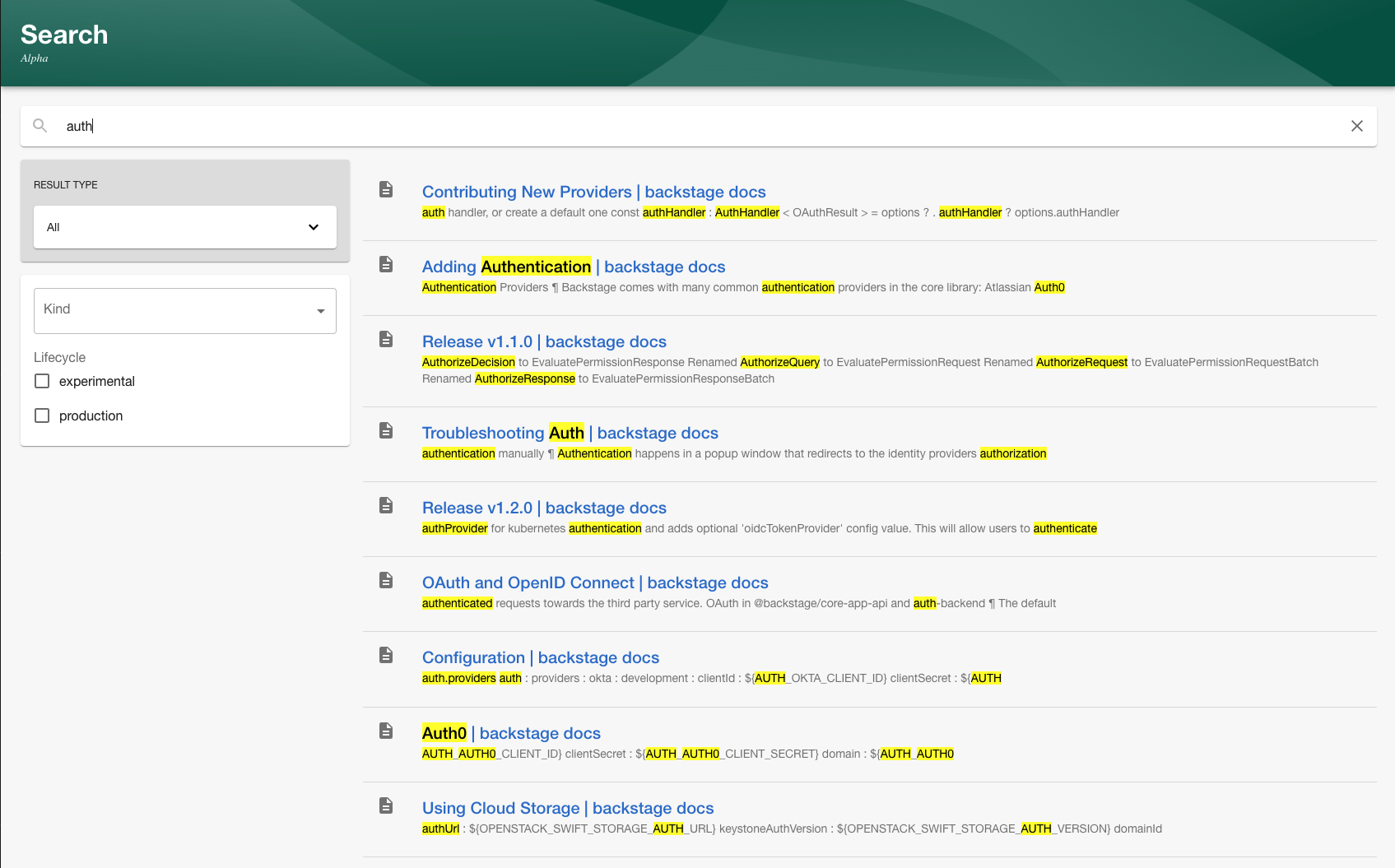 Screenshot: highlights in search page 