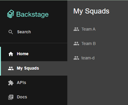 Screenshot: Sidebar with My Squads option
