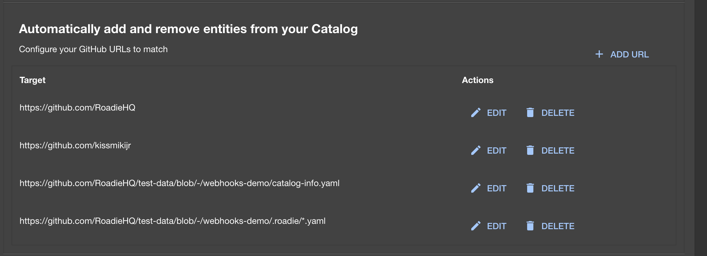 Screenshot: Catalog settings enabling webhooks 