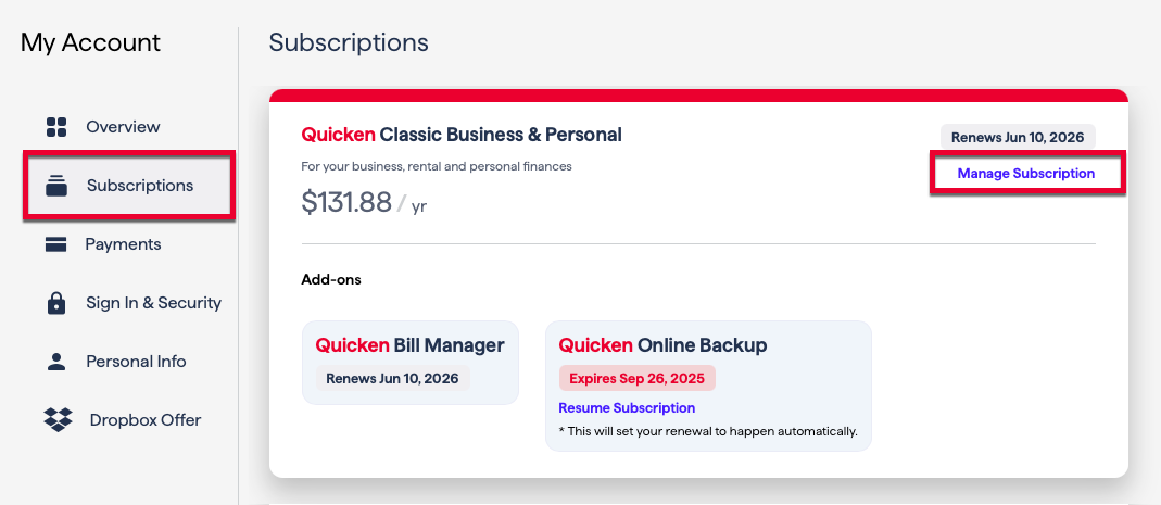 QuickenMyAccountManage_support QuickenMyAccountManage_support