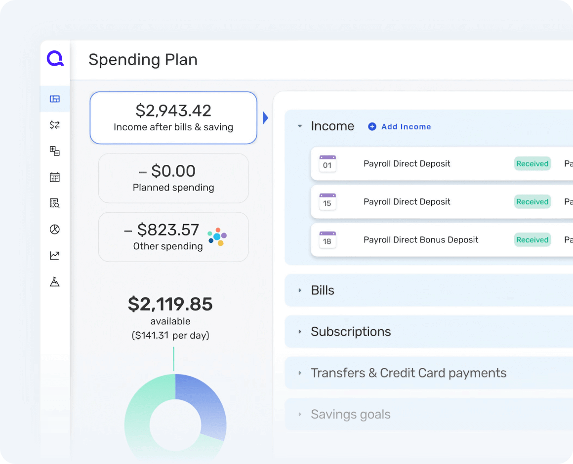 Quicken Simplifi Web Spending Plan user interface view