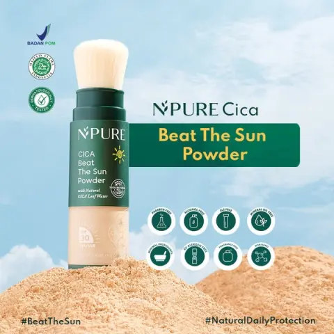 NPURE Cica Beat the Sun Powder, rekomendasi sunscreen terbaik untuk kulit berminyak