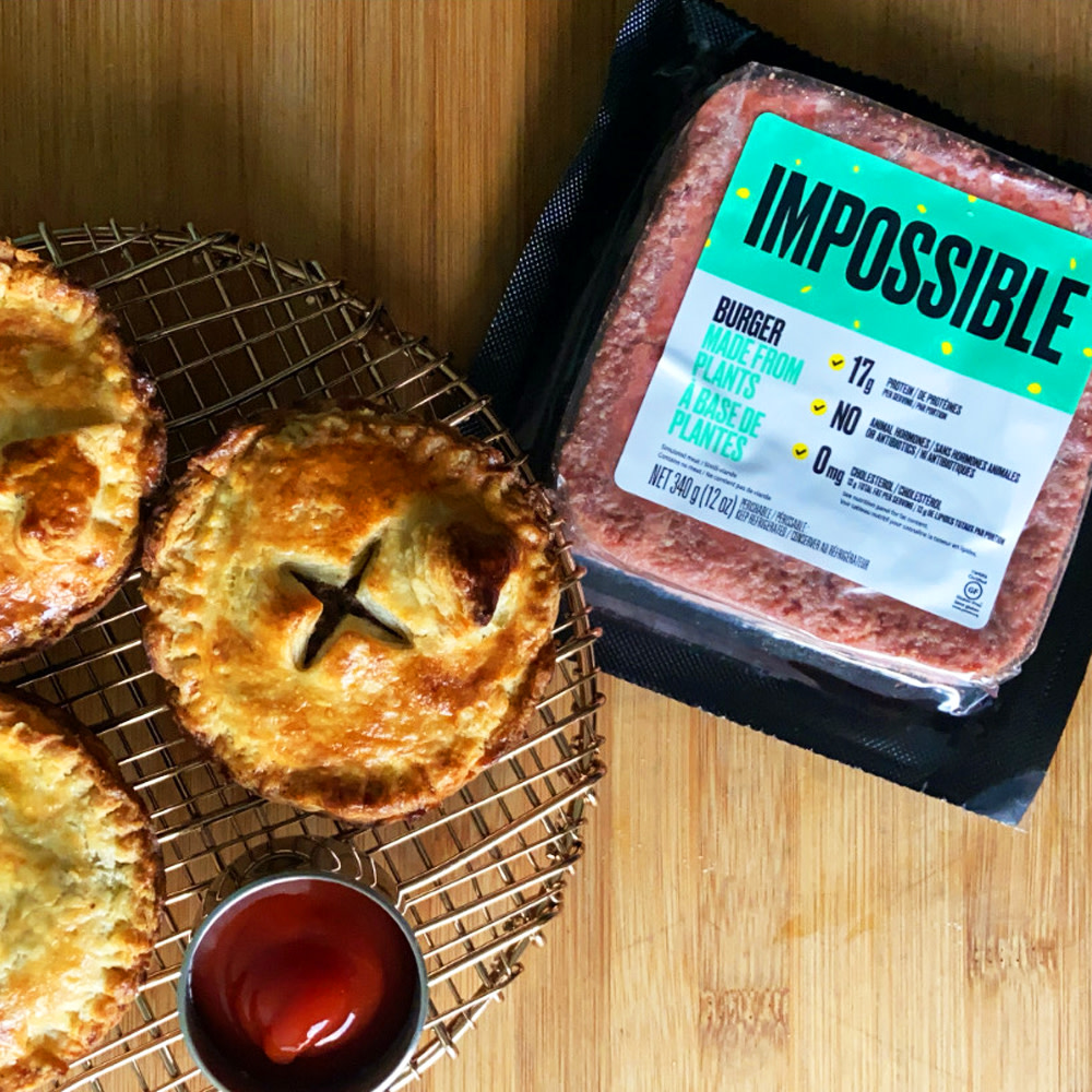 Mini Impossible™ Tourtières—one of Canada’s favourite meat pie recipes—made with Impossible™ Burger.