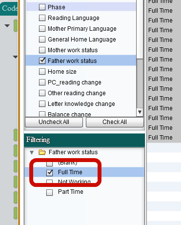 "Father Work Status" Field Showing in the Filtering Section