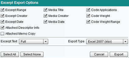 Preview of tthe Excerpt Exporter and Available Options