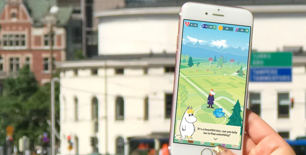 Suomalaisen Tribered Oy:n kehittämässä Moomin Move -pelissä muumit tulevat lisätyn todellisuuden avulla osaksi kaupunkia.