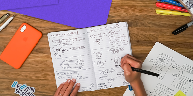 notebooks and drawings